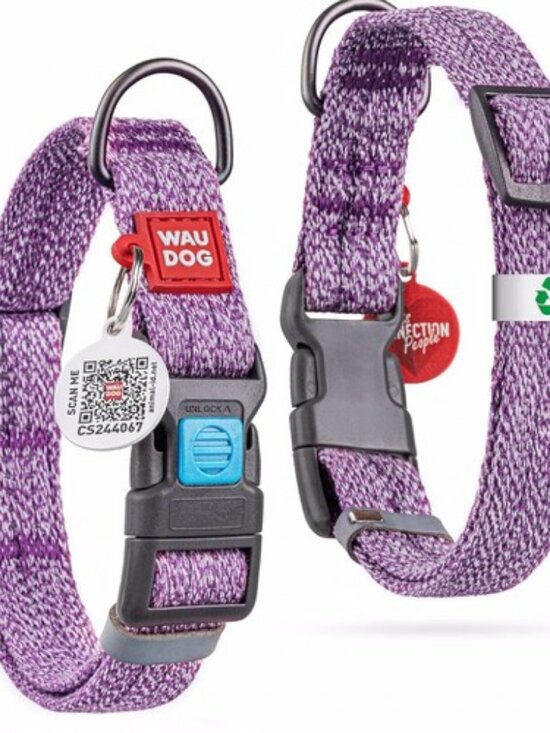 Waudog Other - WAUDOG Reflective Cotton Dog Collar Eco Friendly Nylon Collar Small Purple QR ID